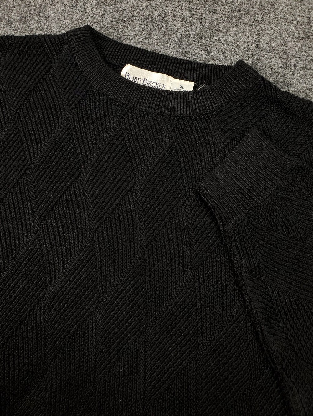 Vintage Barry Bricken 100% Silk Sweater XL Black Textured Knit Crewneck 90s